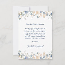 Rustic Floral Boho Blue and Beige Wedding サンキューカード