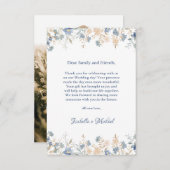 Rustic Floral Boho Blue and Beige Wedding サンキューカード (正面/裏面)