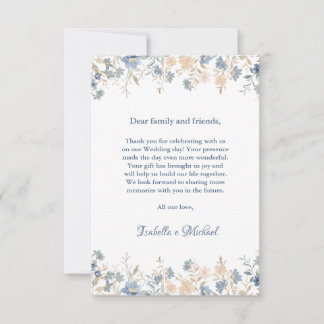 Rustic Floral Boho Blue and Beige Wedding サンキューカード