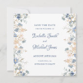 Rustic Floral Boho Blue and Beige Wedding セーブザデート (正面)