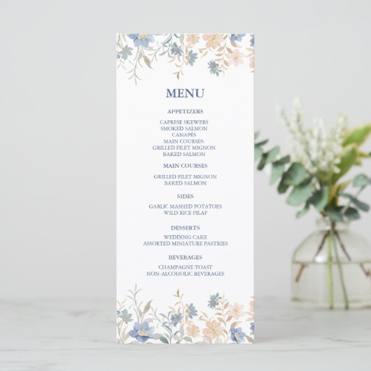 Rustic Floral Boho Blue and Beige Wedding メニュー (スタンド正面)