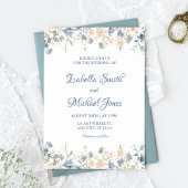 Rustic Floral Boho Blue and Beige Wedding 招待状