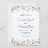 Rustic Floral Boho Blue and Beige Wedding 招待状 (正面)