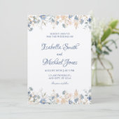 Rustic Floral Boho Blue and Beige Wedding 招待状 (スタンド正面)