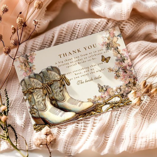 Rustic Floral Boots Bridal Shower サンキューカード