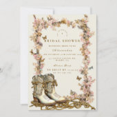 Rustic Floral Boots Bridal Shower 招待状 (正面)