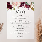 Rustic Floral Botanical Wedding Drinks Menu Sign ポスター