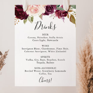 Rustic Floral Botanical Wedding Drinks Menu Sign ポスター