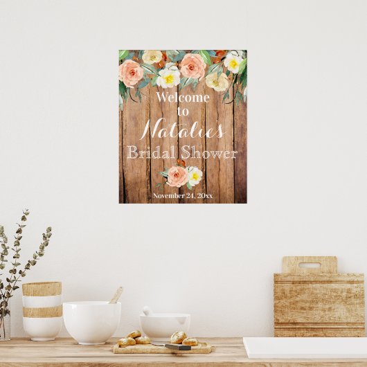 Rustic Floral Bridal Shower Poster ポスター (キッチン)