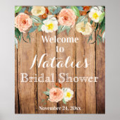Rustic Floral Bridal Shower Poster ポスター (正面)
