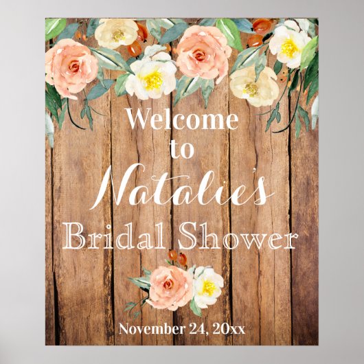 Rustic Floral Bridal Shower Poster ポスター (正面)