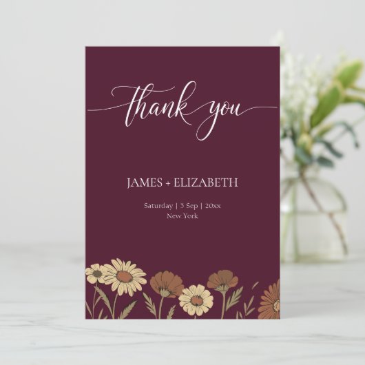 Rustic Floral Burgundy Wedding サンキューカード (スタンド正面)