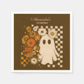 Rustic Floral Checkerboard Ghost 1st Birthday スタンダードカクテルナプキン (正面)
