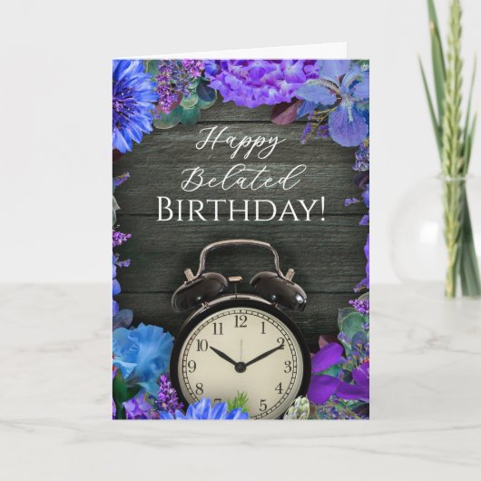 Rustic Floral Clock Belated Birthday Card カード (正面)