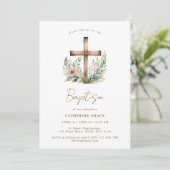 Rustic Floral Cross Baptism & Christening 招待状 (スタンド正面)