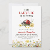 Rustic Floral Daisy A Little Ladybug Baby Shower 招待状 (正面)