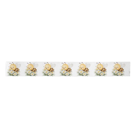 Rustic Floral Daisy Oh Babee Honey Bee Baby Shower サテンリボン (正面)