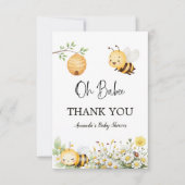 Rustic Floral Daisy Oh Babee Honey Bee Baby Shower サンキューカード (正面)