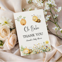 Rustic Floral Daisy Oh Babee Honey Bee Baby Shower サンキューカード