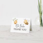 Rustic Floral Daisy Oh Babee Honey Bee Baby Shower サンキューカード (正面)
