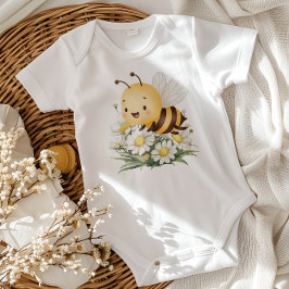 Rustic Floral Daisy Oh Babee Honey Bee Baby Shower ベビーボディスーツ