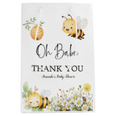 Rustic Floral Daisy Oh Babee Honey Bee Baby Shower ミディアムペーパーバッグ (正面)