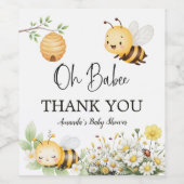 Rustic Floral Daisy Oh Babee Honey Bee Baby Shower ワインラベル (シングルラベル)