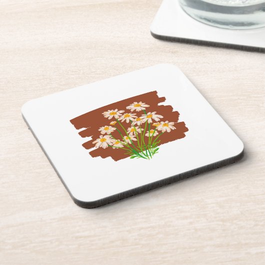 Rustic floral design on brown background コースター (左側)