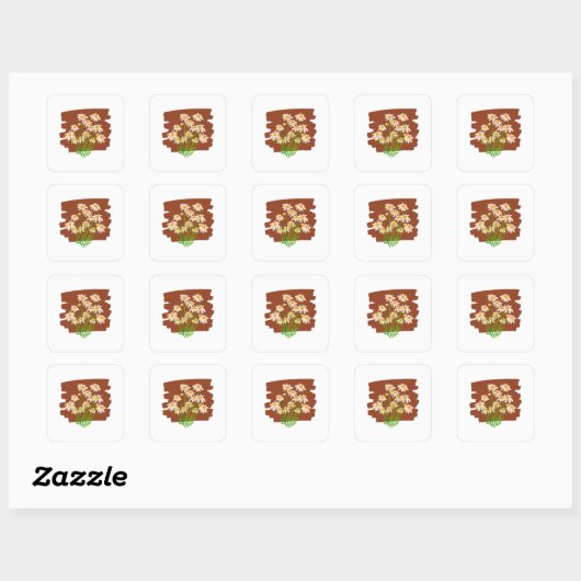 Rustic floral design on brown background スクエアシール (シート)