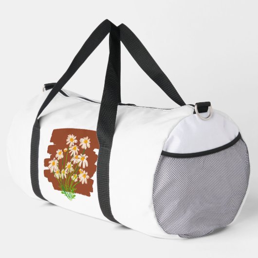 Rustic floral design on brown background ダッフルバッグ (右コーナー)