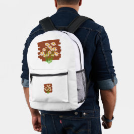 Rustic floral design on brown background プリントバックパック