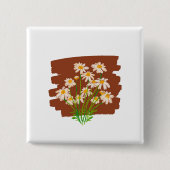 Rustic floral design on brown background 缶バッジ (正面)