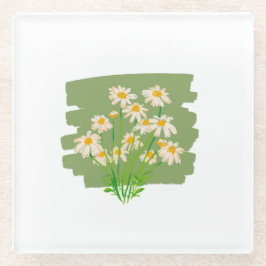 Rustic Floral Design on Green Background ガラスコースター