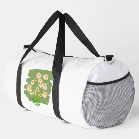 Rustic Floral Design on Green Background ダッフルバッグ (右コーナー)