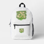 Rustic Floral Design on Green Background プリントバックパック (正面)