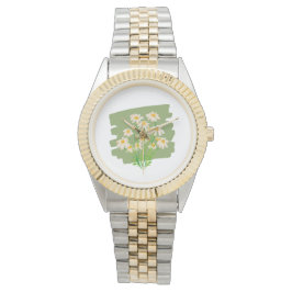 Rustic Floral Design on Green Background 腕時計