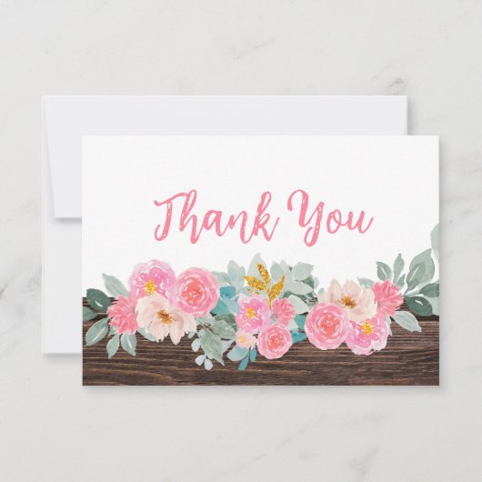Rustic Floral Flat Thank You Card (正面)