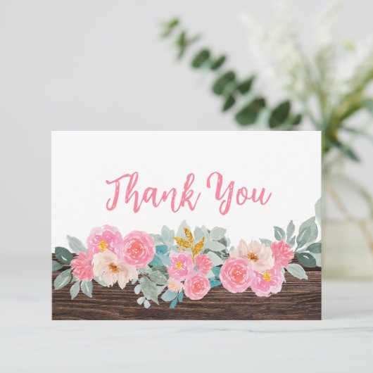 Rustic Floral Flat Thank You Card (スタンド正面)