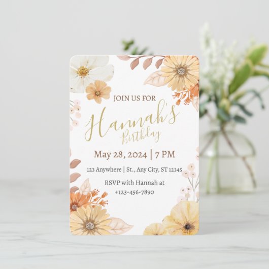 Rustic Floral For Women – Boho Fall Flowers 招待状 (スタンド正面)