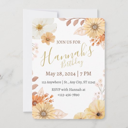 Rustic Floral For Women – Boho Fall Flowers 招待状 (正面)