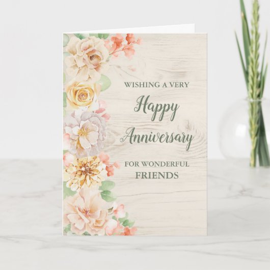 Rustic Floral Friends Wedding Anniversary カード (正面)