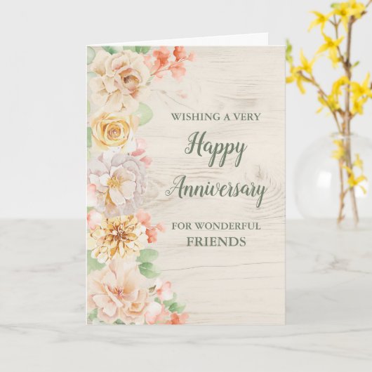 Rustic Floral Friends Wedding Anniversary カード (黄色い花)