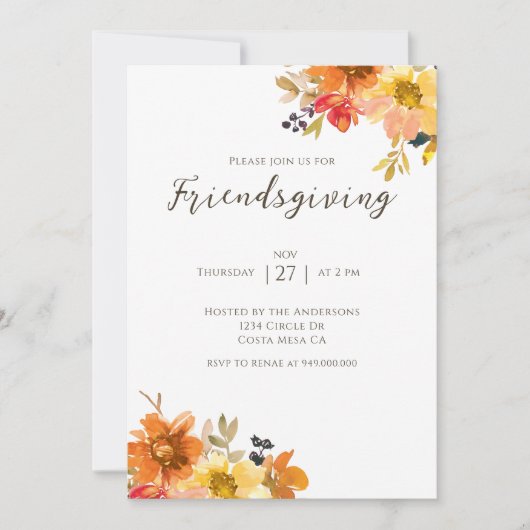 Rustic Floral Friendsgiving Dinner  招待状 (正面)