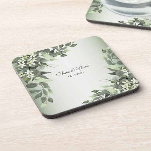 Rustic Floral Greenery Eucalyptus Leaves コースター (左側)