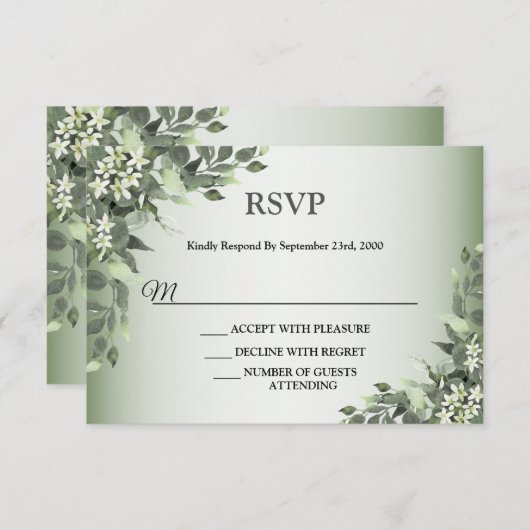 Rustic Floral Greenery Eucalyptus Leaves 出欠カード (正面/裏面)