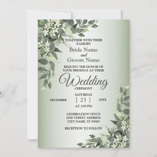 Rustic Floral Greenery Eucalyptus Leaves Wedding 招待状 (正面)