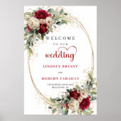 Rustic floral greenery gold wedding welcome sign ポスター (正面)