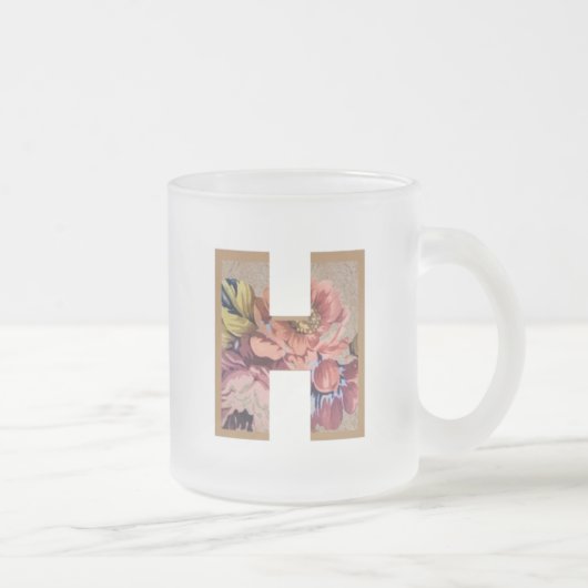 Rustic Floral Initial Letter H Monogram フロストグラスマグカップ (右)