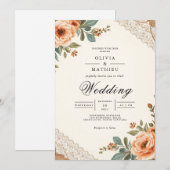 Rustic Floral Lace Wedding 招待状 (正面/裏面)
