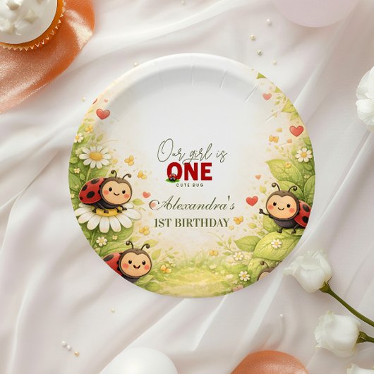 Rustic Floral Lady Bug 1st Birthday ペーパープレート